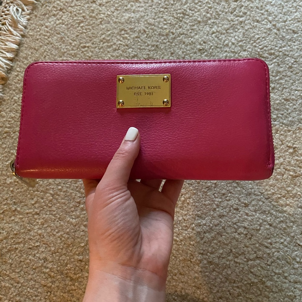 Michael Kors raspberry pink long zip wallet